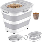 Dog Food Storage Container With Wheels, Collapsible Pet Food Storage Container With Clear Window, Measuring Cup & Scoop, BPA Free Cat Food Container For Rice, Flour, Grain, Bird Seed