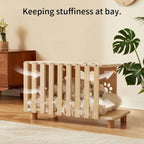 4-in-1 Wooden Cat Cave Bed & Side Table with Washable Cushion