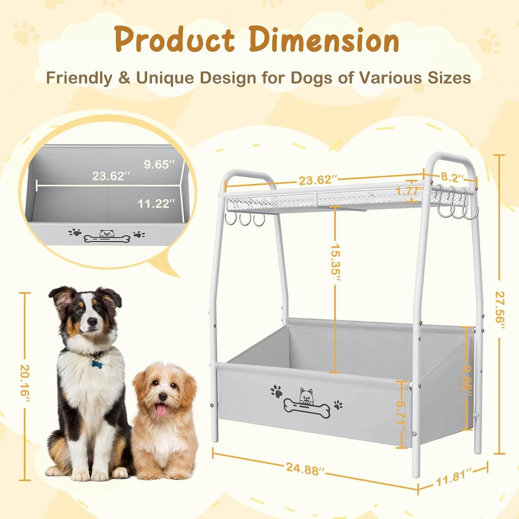Large Dog Toy Storage Organizer with Shelf & 6 Hooks – Black, White or Brown