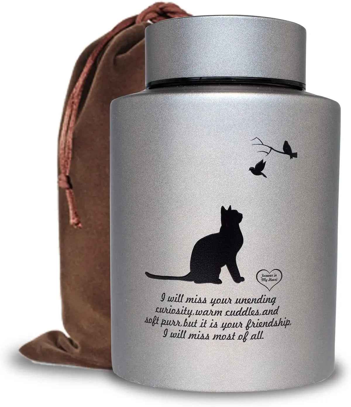 Stainless Steel Pet Memorial Urn for Cats & Small Dogs with Secure Lid Keepsake