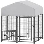Welded Wire Dog Kennel with 360 Rotating & 4 Levels Adjustable Bowls, Waterproof Cover, 3.9 X 3.9 X 4.5