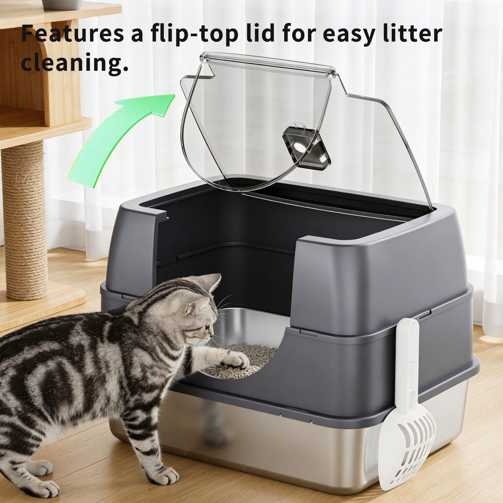 Galaxy stainless steel cat litter box, sturdy, durable, easy to clean, odorless, non stick to sand, a choice for cross-border quality