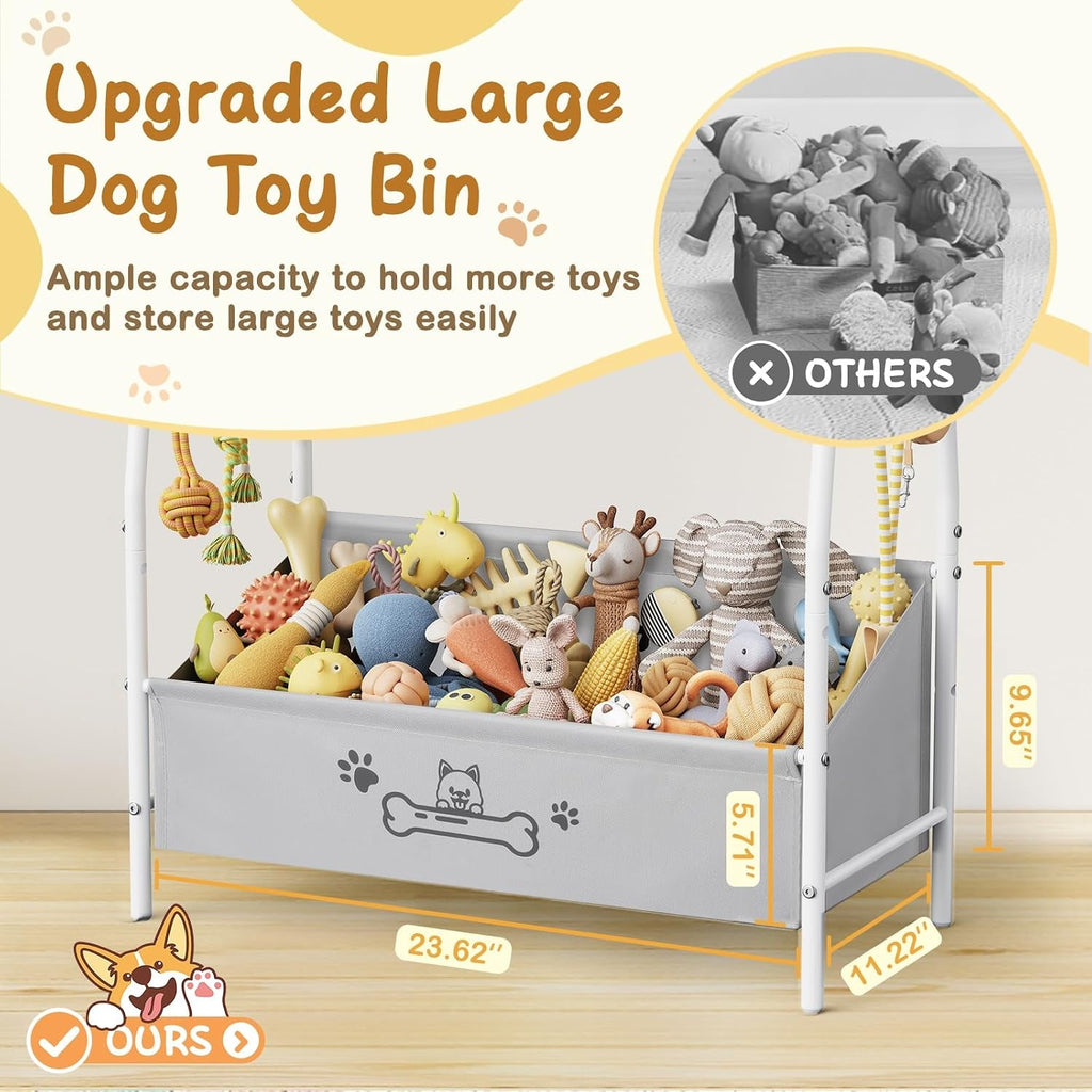 Large Dog Toy Storage Organizer with Shelf & 6 Hooks – Black, White or Brown
