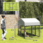 Welded Wire Dog Kennel with 360 Rotating & 4 Levels Adjustable Bowls, Waterproof Cover, 3.9 X 3.9 X 4.5