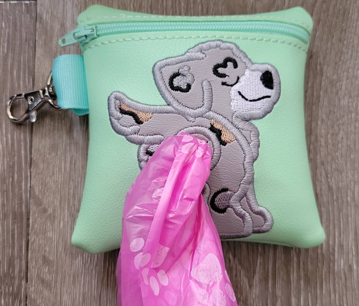 Dog Waste Bag Holder,  Zipper Pouch, Embroidered Aussie Doodle