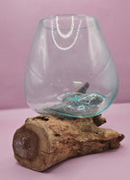 Small/Medium Teak Root Driftwood and Molten Glass Terrarium- Single Globe